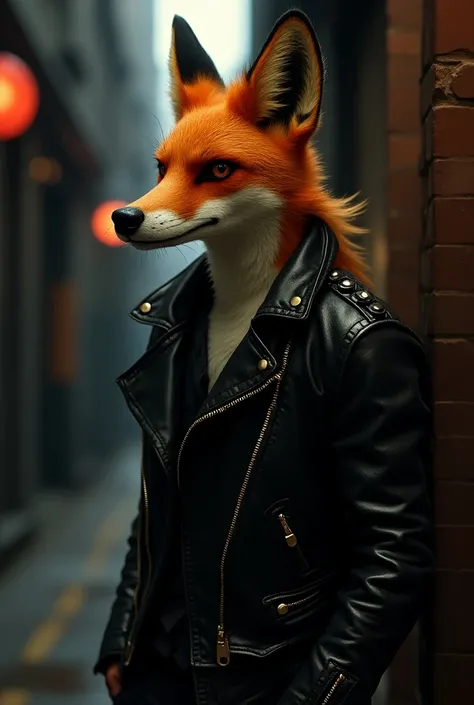 fox with pompadour and leather jacket