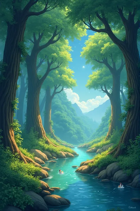 imagine prompt: Viral anime nature wallpaper in 4K quality, in the style of digital illustration inspired by Hayao Miyazaki, featuring a serene forest with towering ancient trees, dappled sunlight filtering through the leaves, a gentle stream flowing throu...