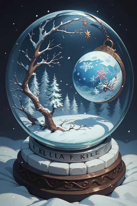 A kaleidoscopic dragon inside a snow globe