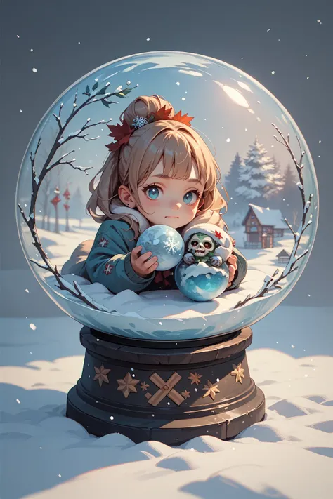 A kaleidoscopic zombie inside a snow globe