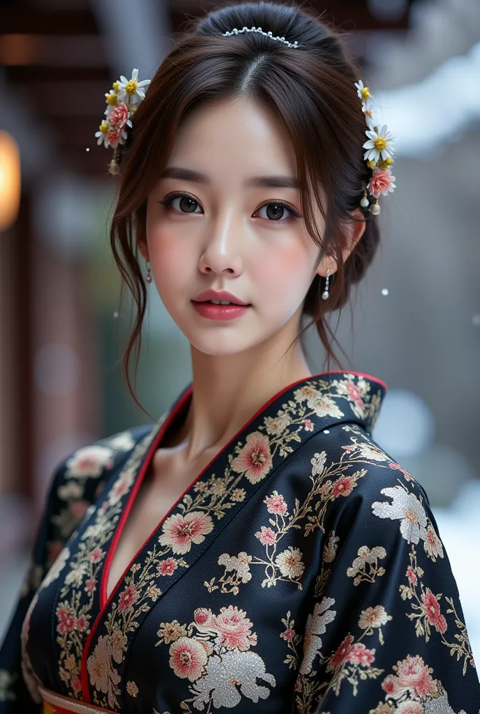 (beautiful model in japanese kimono commercial), (solo), ((face is 80% beauty and elegance, 20% pretty and cute:1.5)), (her root...