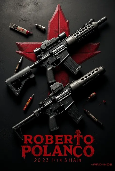 Birthday invitation in the name of Roberto Polanco on the 9th of the 11th of 2024 with a narco-theme
Simpler and with weapons 