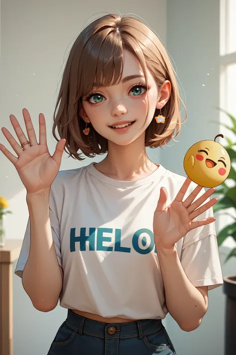 An emoji of a cute anime girl waving hello with one hand