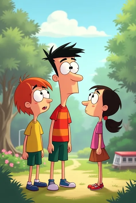 Drawing of Phineas and Ferb and Candas a girl asks Phineas and Ferb with a question mark 