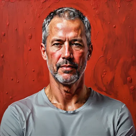 adult man, realistic, textured red background, 