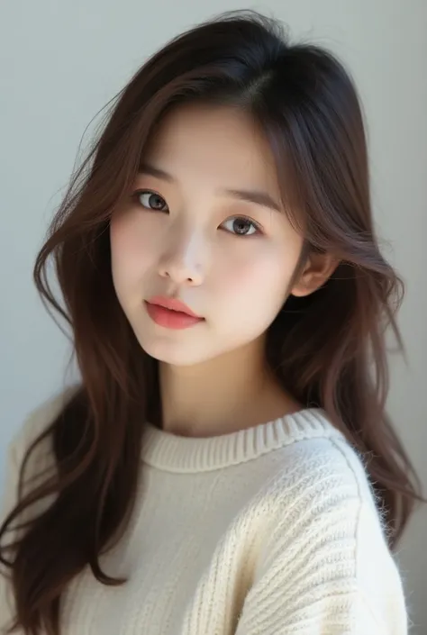  Araffe woman with long brown hair wearing a white sweater, honey suzy, Beautiful Korean actress, jinyoung pimple, Lalisa Manobal,  portrait of Korean idol Fe , Korean artist, tzuyu twice, an adorable young Korean face  , parque me, blackpink jossi portrai...