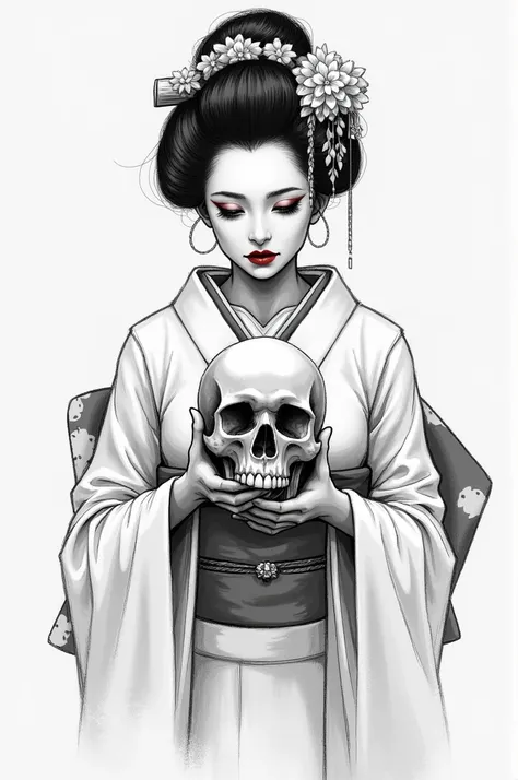 Geisha holding a skull,sketch image 