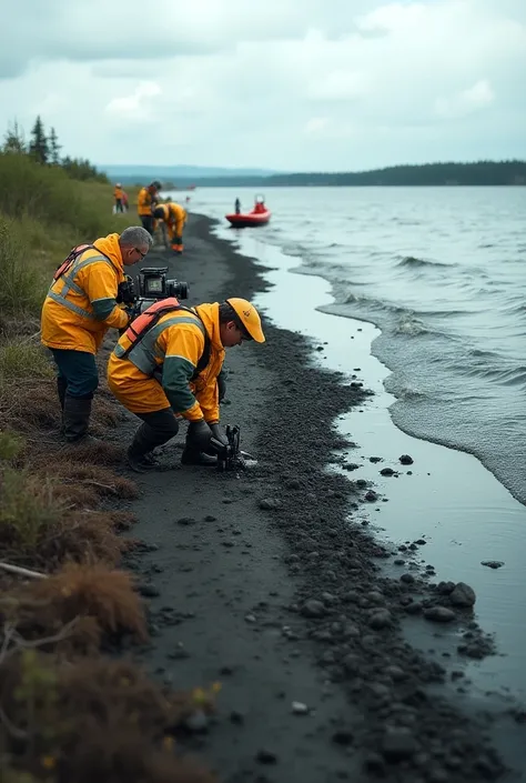 environmental forensics group investigating an oil spill