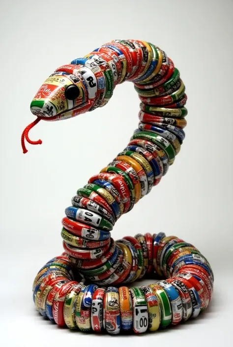 Create a snake made of soda cans and that can be carried with a rope