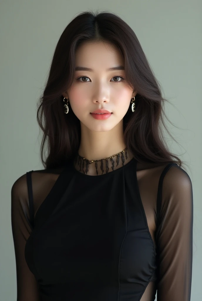 Arafal girl with long hair wearing a black dress and silver earrings, honey suzy, dilraba dilmurat, korean idol, ruan JIA beautiful!, Cai Xukun, Beautiful South Korean woman, Jaeyeon&#39;s name, jinyoung pimple, Lee Ji Eun, lee ji - eun, Sha Xi, hwang se-e...