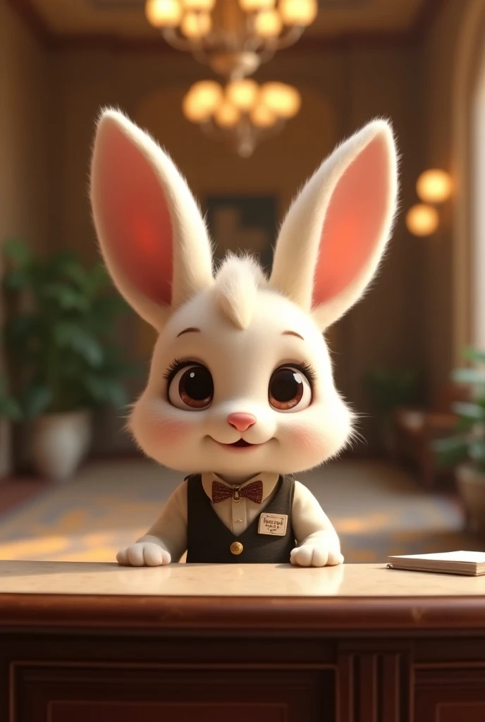 Female, cute bunny, haregon, fancy receptionist, animated 