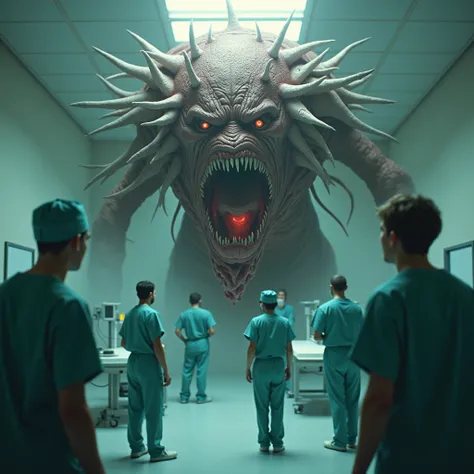 Monster tumor in the operating room , Surgeons full of fear. horror,  supernatural , realistic