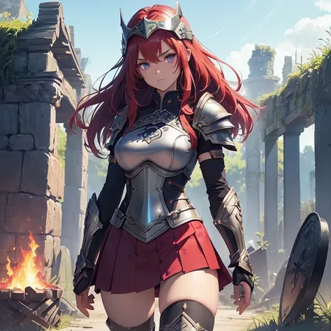 Masterpiece, HD, High Resolution, Best Quality, High Quality, High Details, Super Detailed. High fantasy genre, fantasy artwork. Solo character alone. “Warcraft styled aesthetic”.
{{(A 25-years-old scarlet-red-haired barbarian girl warrior:(appearance: fai...