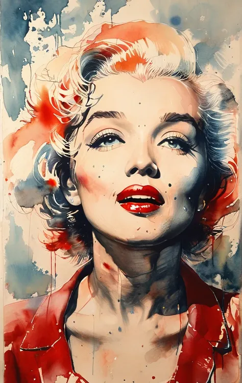 8k,​masterpiece,top-quality, (From below:1.6) ,, PORTRAIT,   watercolor sketch ,  Watercolor ,Watercolor, Marilyn Monroe