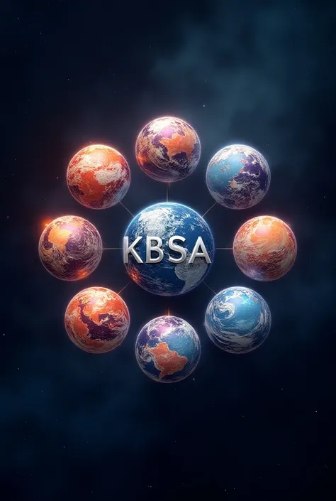 Create an image of 7 planets with the word kbsa embodied 