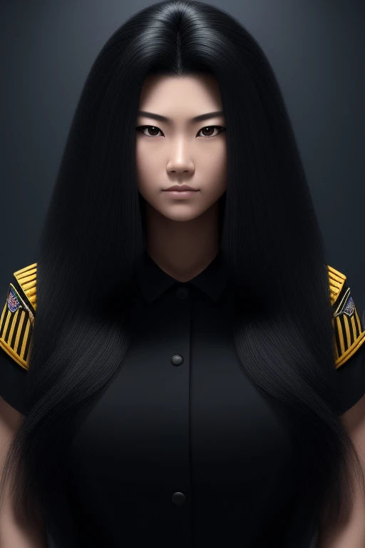 jet black hair,most very long hair,most very lion hair,most very wolf hair,most very frizzy hair,coarse hair,most very spread hairstyle,thick hair,fluffy hair,most very heavy weight hair,most very voluminous hair,shiny jet black hair,female jail officer,bl...