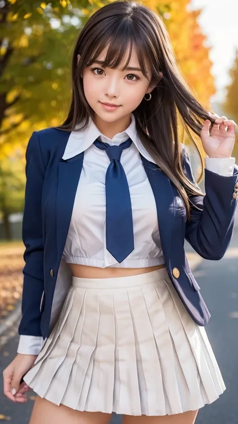 photorealistic portrait of a beautiful high school girl, best quality, extremely detailed, low angle extreme close-up shot, thighs, excellent anatomy, popular sculpture idol, 6.5 heads, positive, active, small smile, looking at viewer, high school girl, (h...