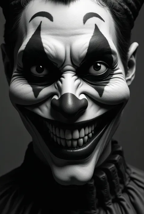 Hyperrealistic black and white jesters face 
