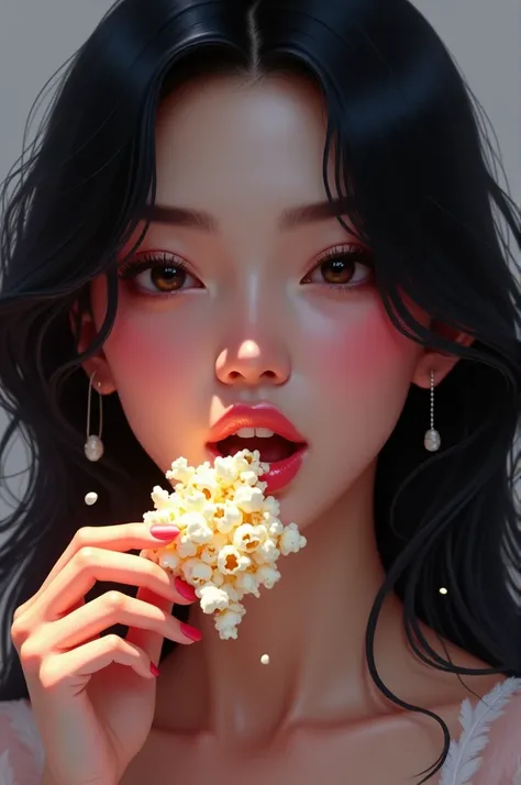 :1.2,  superior quality   ,like a mirror,  ,realistic ,8K,  wallpaper,  Beautiful and sensual female face  ,(Super sexy face  :2.0),(super sexy:2.0),(Super-functional:2.0),(dynamic:2.0),A black-haired brunette woman eating popcorn(pop:2.0),(progressive:2.0...