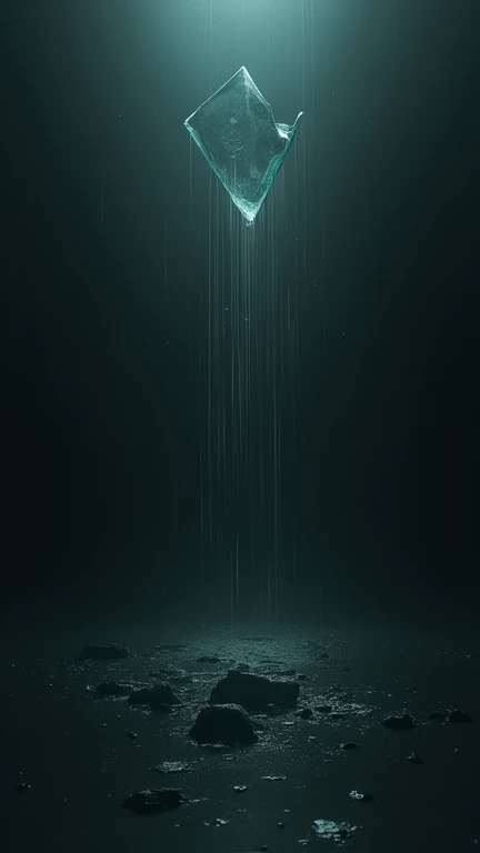 dark void background  , rain from a shard of glass 