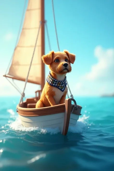 A dog sailed on a boat 