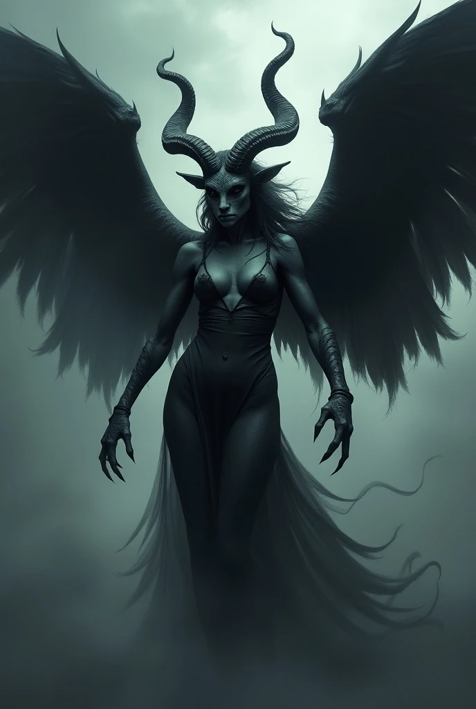 Demon with the head of a goat, the body of a woman and the wings of a raven