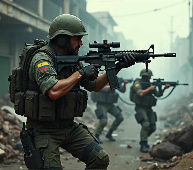 a squad of highly detailed and realistic soldiers in a war zone, heavily armed with assault rifles like m16 and ak47, snipers, photorealistic, best quality, 8k, hyperdetailed, cinematic lighting, gritty military aesthetic, dark grounded color palette, dram...