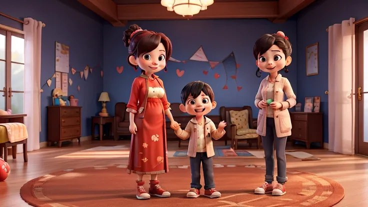  The scene where the mother was elected in 2008
Description ： In the cozy living room ， two young children in preschool - Bao Lin and Bao Qi ， and ， a girl ，A boy。 stands in front of her mother and excitedly says “Its the President of the United States，We ...