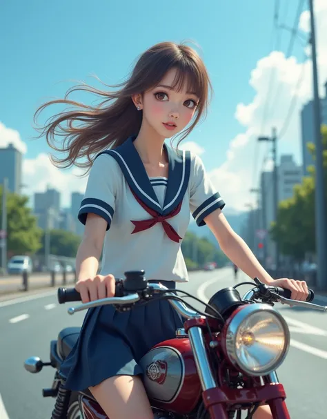 (Realistic:1.3) Photography, (Realistic:1.3), Viewer discretion advised:-2, (1. woman:1.21), from side:1.5, 美しい1人の日本人woman:1.21, Idol-like beauty, Bike Rider:1.21, Cute Japanese womans face:1.21, 美しい日本人womanの顔:1.21,  Anatomically Correct 5-Finger :1.37, (R...