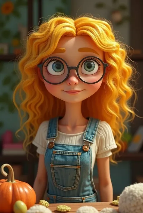  lyrics, 8K ultra HD,  a 44-year-old blonde woman with glasses, a crochet worker who identifies with a character from the animated series "Turma da Monica ",  the character is Monica ,  that shows her breasts and has a giant ass , At the same time that her...