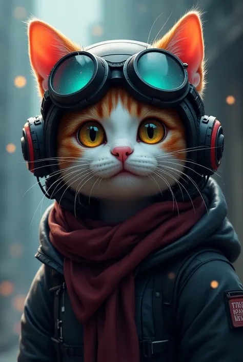 there is a cat wearing a helmet and goggles on its head, a character portrait inspired by Aleksandr Gerasimov, trending on Artstation, furry art, cyberpunk cat, cyborg cat, cybercat, cyborg kitten, space cat, cat warrior, furry character portrait, tabaxi :...