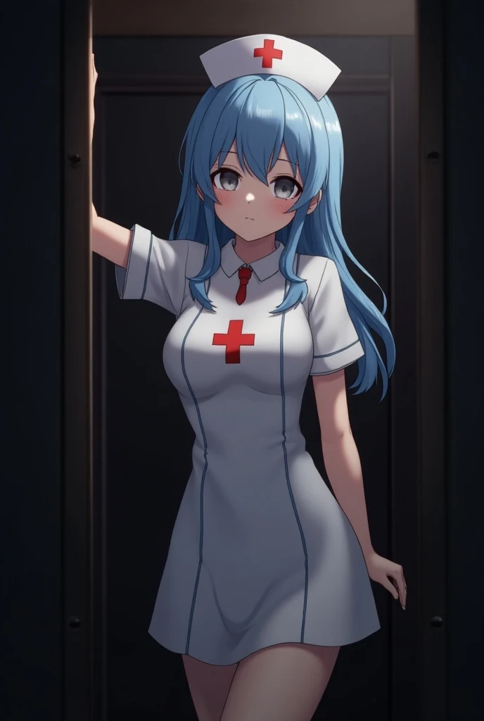 Barbara from Genshin Impact wearing a nurse outfit inside a gloryhole