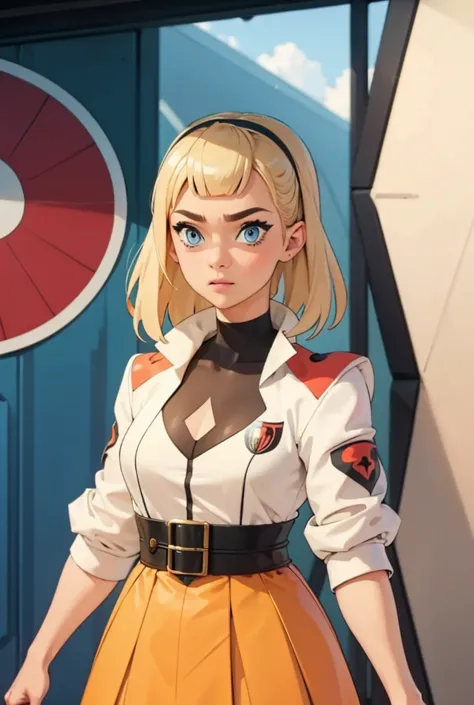 blonde girl with blue eyes, wearing miraculous ladybug costume