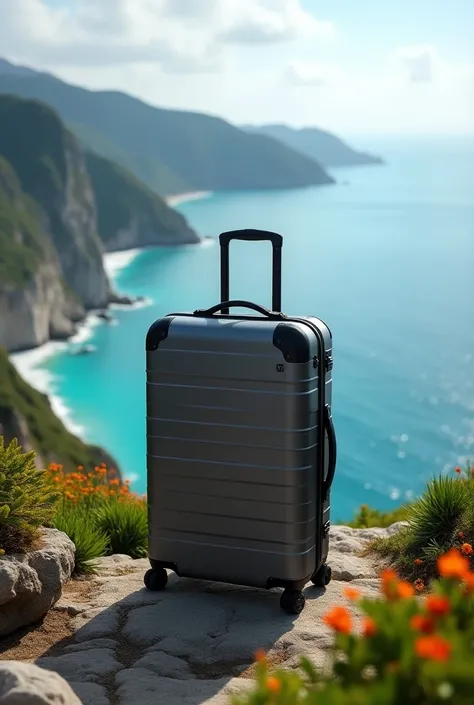 modern suitcase in a beautiful location
