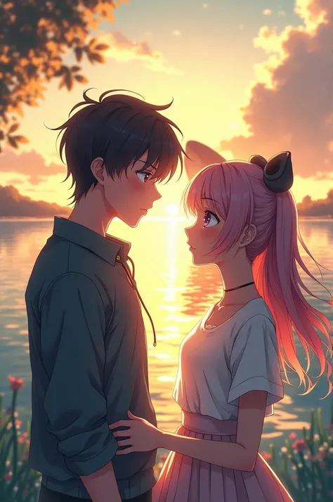 Romantic anime couple at the whale