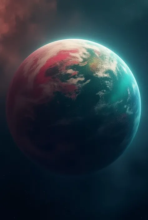 A large blue, red and green planet