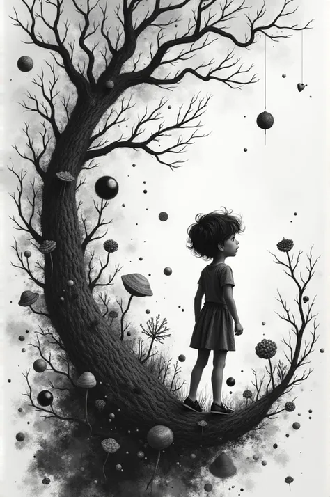 Create a black and white drawing of a s imagination