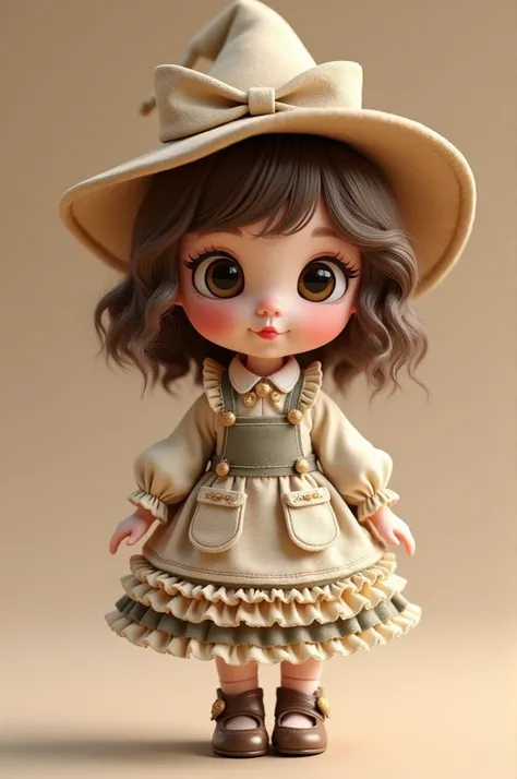  Create a series of chibi style dolls with a cute vintage chic theme ,  each with lots of details and in a resolution of 8K .  All the dolls must follow the same solid background pattern and be complete in the image , showing or  ( full body,  including le...