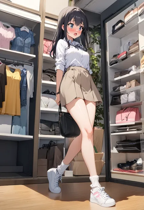  Ribbed White Ankle Socks. NSFW,High school girl. Cute casual clothes. Shoplifting Revealed and Strict Punishment .Downtown Shops .