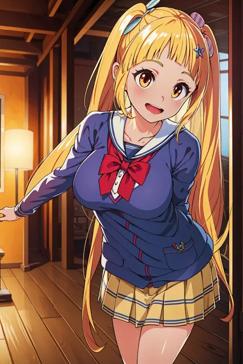 Portrait, official art, best masterpiece, best quality, best resolution, 8K, best detailed, perfect anatomy, Dutch Angle, looking at viewe
BREAK
cowboy shot, Walking, head tilt, arms behind back, leaning forward
BREAK
MGCM kokoa, MGCM school uniform, blond...