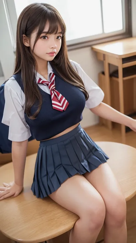 masterpiece, Best Quality,   very detailed  ,  Kampala , (Realistic, photoRealistic:1.37), (  cowboy shot of a man :1.3),( Thighs:1.5),  excellent anatomy,Beautiful woman,Female student,  Little Smiles  ,High school girl,((High school girlセーラー服 uniform:1.5...