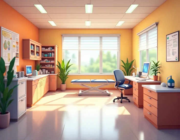  I want a colorful doctors office scenario for a simulation game, with office objects and without characters