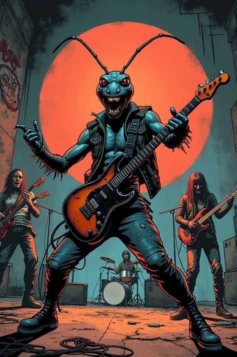 Comic drawing
Male ant solo singer
Rock band Punk 5 integrates
Guitars and bass drums 