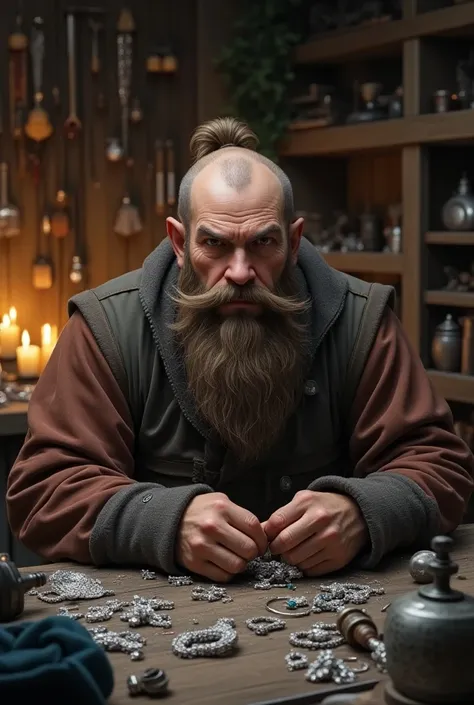 Dwarf jeweler Creating silver jewelry 