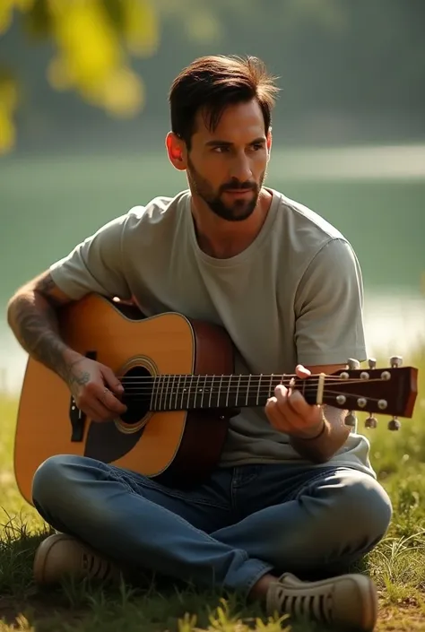 Messi playing the guitar