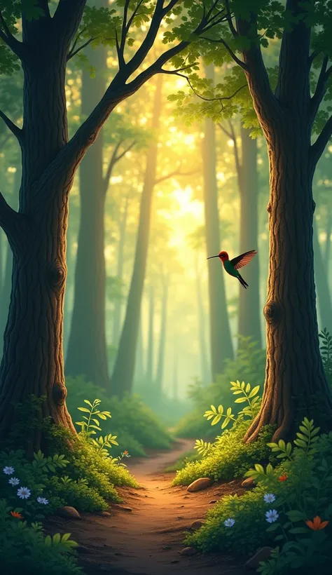  Once upon a time there was a beautiful forest full of life and colors.  The trees were tall and lush ,  and its branches offered shade and shelter to the animals that lived there, beak .  In that forest there lived a small hummingbird called Kira .  It wa...