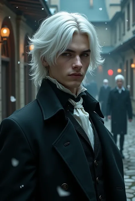  Dark School of Magic,  Transfer Student , Handsome, decadent,  attractive , Two block,  white hair,  white skin , white eyelashes