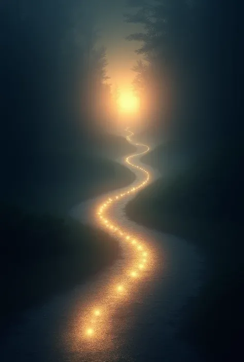 Pathway of Light Leading to the Horizon: A glowing pathway or trail of soft light winding through a meadow, leading toward a bright horizon. The image would suggest a peaceful journey to a pain-free place, with the light representing her spirit moving into...