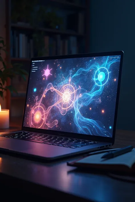 On the screen of a laptop animated chemistry religion 