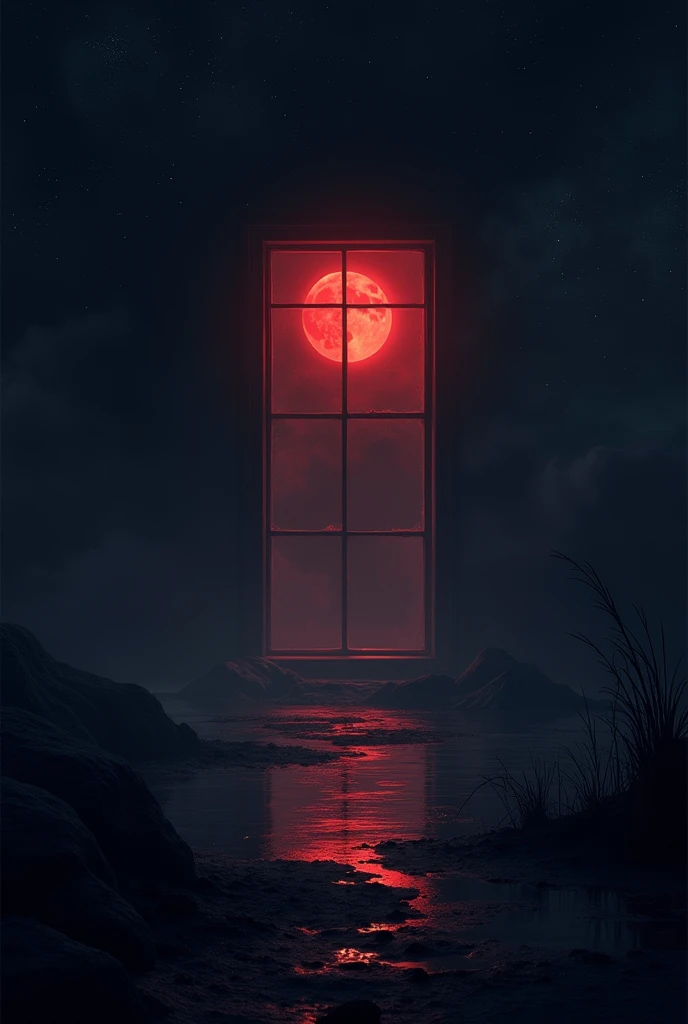 A background with a large window .  But it would be completely dark , anoite.  With only a red moon highlighted.